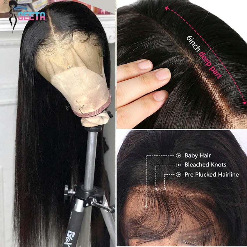 HD Lace Frontal Wig 13x6 13x4 Lace Front Wig Human Hair 30 Inch Bone Straight Transparent Lace Human Hair Wigs 4x4 HD Closure Wig