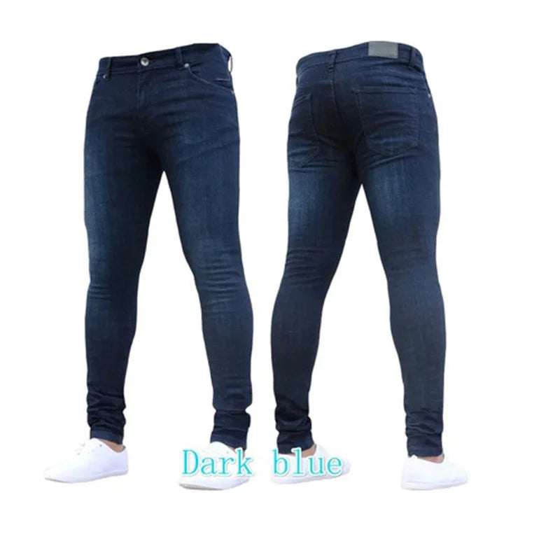 Casual Men Jeans Pencil Pants Streetwear Skinny Denim Full Length Slim Trousers Slight Strech Europe America Zipper Fly Jeans