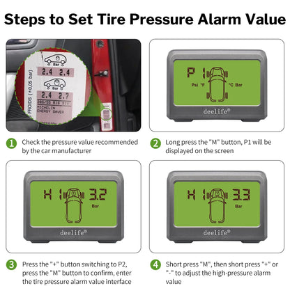 Deelife Car Tire Pressure Monitoring System Solar TPMS Tire Pressure Monitor Tire Pressure Control System