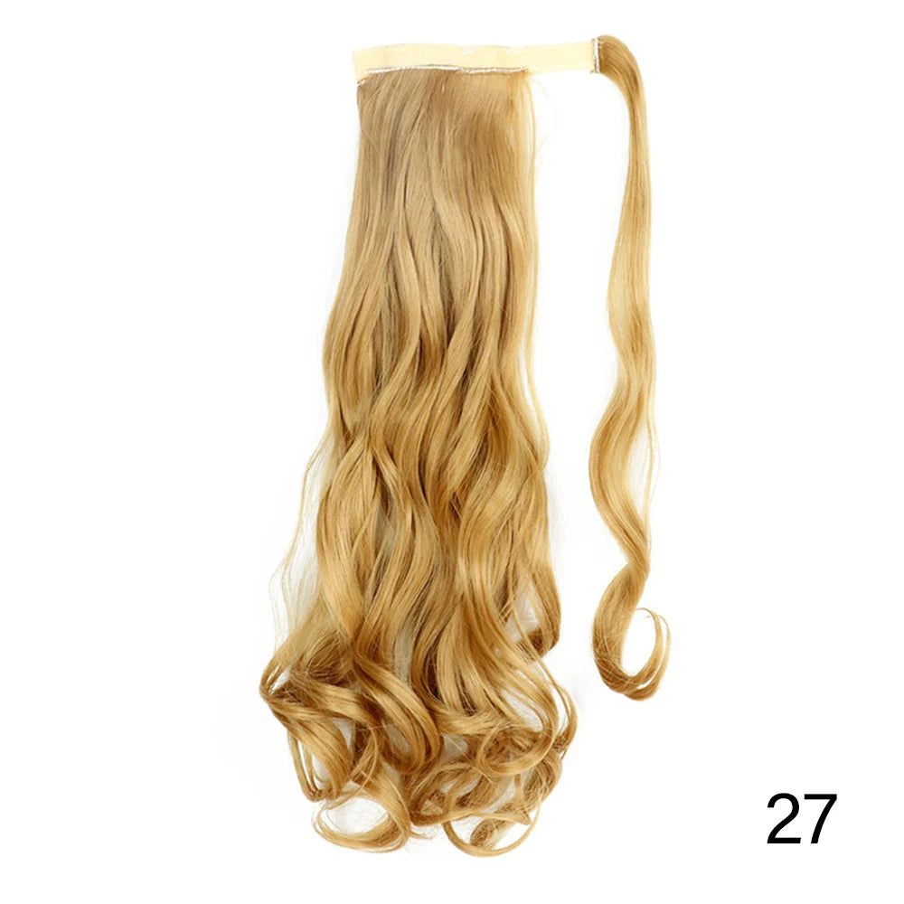 32inches Synthetic Ponytail Hair Extension Clip in Fake Wig Hairpiece Blonde Wrap Around Pigtail Long Smooth Overhead Pony Tail