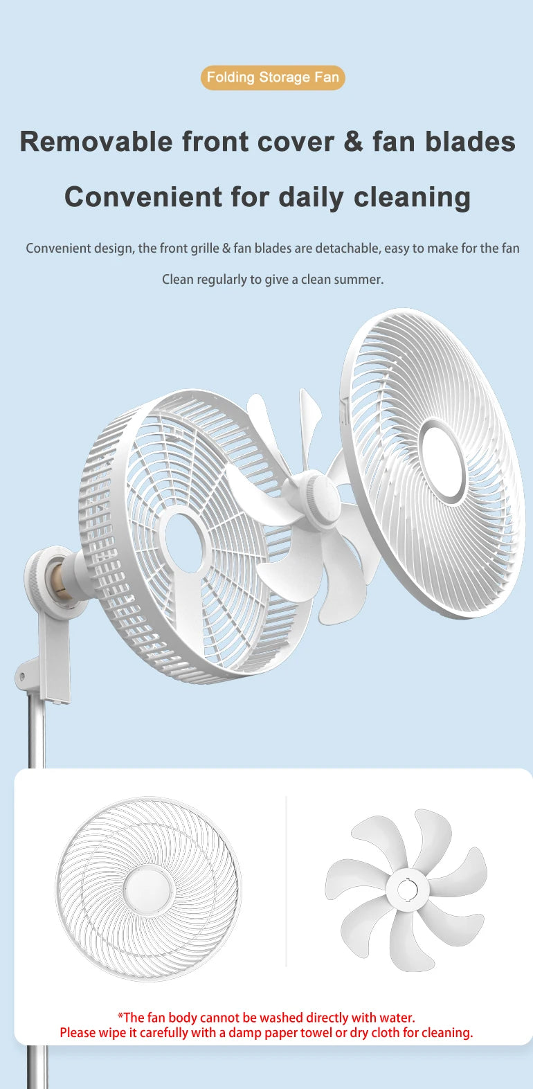 P30 Rechargeable Standing Fan 12 Inch 10800mAh Electric Folding Fan for Desktop Floor Wireless Portable Fans for Home Camping