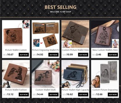 Picture Wallet Fashion Casual Short PU Frosted Multi-Card DIY Wallets Customized Engraving Photo Simple Purse For Men