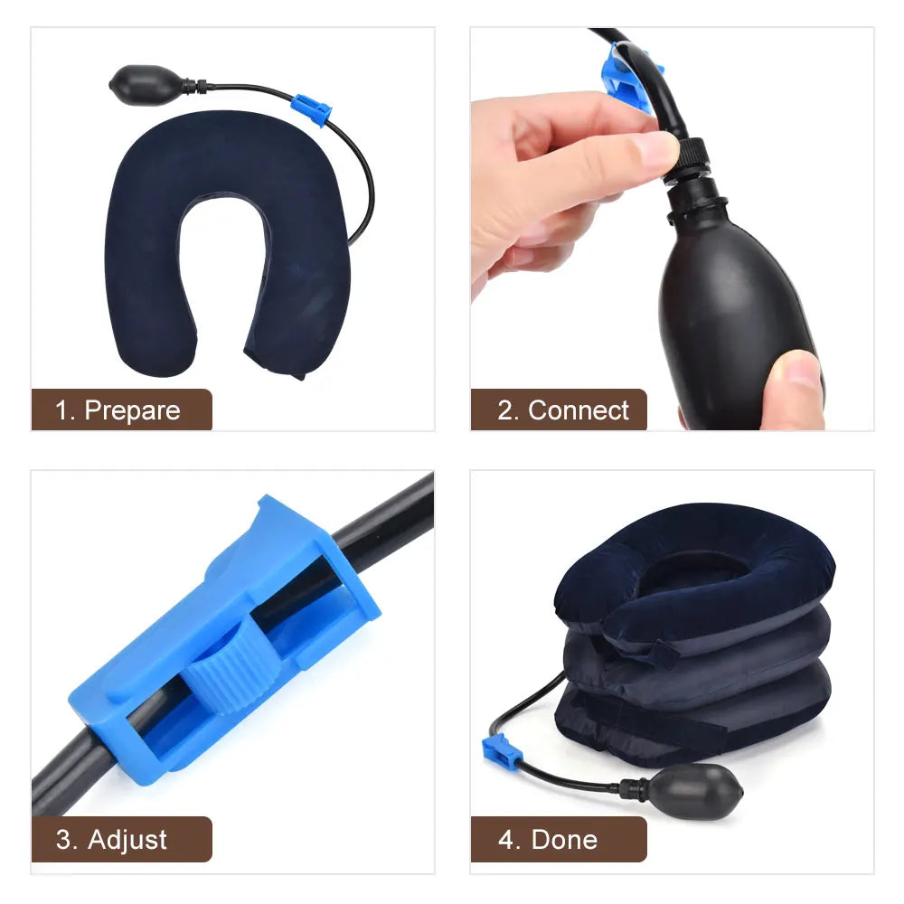 Collarín cervical inflable con tracción cervical, soporte para tractor, almohada de masaje, alivio del dolor, relajación, cuidado de la salud, camilla para cuello y cabeza.