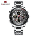 NAVIFORCE Top Brand Luxury Classic Men Watch Quartz Digital Male Clock Military Sport Silver Stainless Steel Man Wristwatch 9197