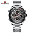 NAVIFORCE Top Brand Luxury Classic Men Watch Quartz Digital Male Clock Military Sport Silver Stainless Steel Man Wristwatch 9197