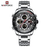 NAVIFORCE Top Brand Luxury Classic Men's Watch Quartz Digital Male Clock Military Sport Silver Stainless Steel Man Wristwatch 9197