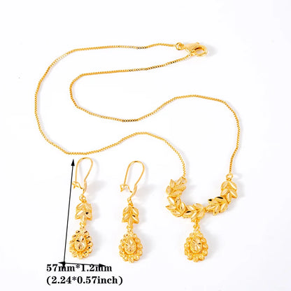 Dubai Jewelry Sets for Women 18k Gold Color Love Ethiopian African Heart Necklace Earrings Sets Arab Bridal Dowry Jewelry