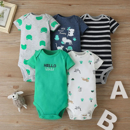 Lote de 5 monos para bebés y niñas, 100 % algodón, de manga corta, para recién nacidos de 6 a 24 meses.