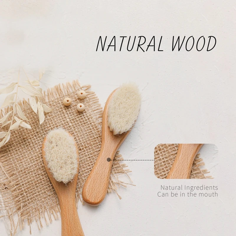 Newborn Baby Natural Wooden Boys Girls Soft Wool Hair Brush Head Comb Infant Head Massager Portable Bath Brush Comb For Kids