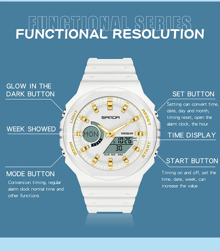 SANDA Outdoor Sports Watches Men Ms LED Digital Watches Military Waterproof Date Electronic Watch Boy Girl Relogio Masculino