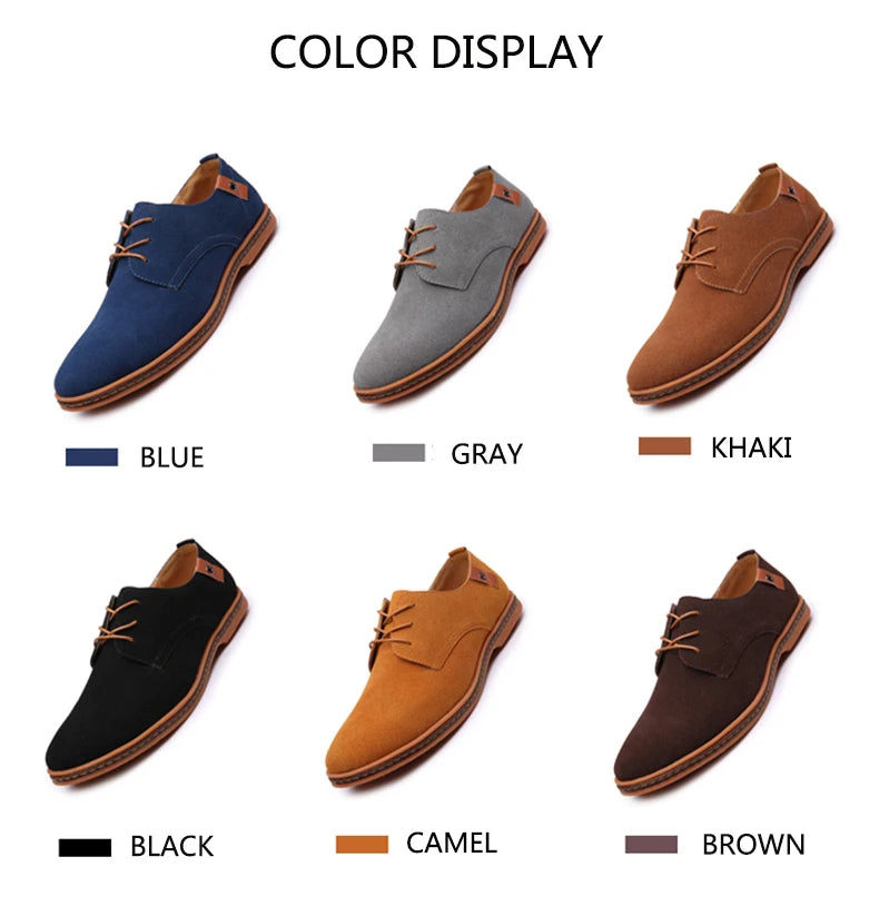 2024 Spring Suede Leather Men's Oxford Casual Shoes Classic Sneakers Comfortable Footwear Dress Shoes Large Size Flats