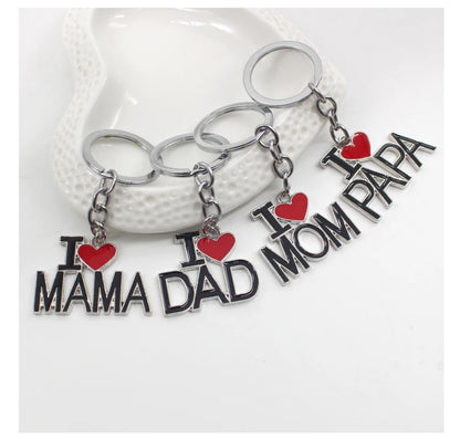 Llavero con letras huecas "Amo a mamá, mamá, papá y papá" para mujeres y hombres, joyería, mochila, llavero, regalos para el Día del Padre y el Día de la Madre.