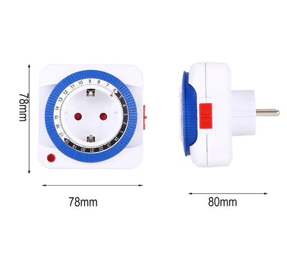 EU/US 24 Hours Timer Switch Timer Plug in Mechanical Grounded Programmable Smart Countdown Loop Switch Socket Auto Power off