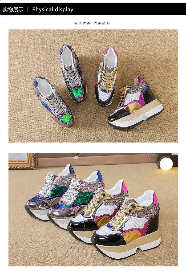 Fashion White Sneakers Women's High Platform Casual Shoes Height Increasing Leather Shoes 10 CM Thick Sole Trainers Tennis Sports