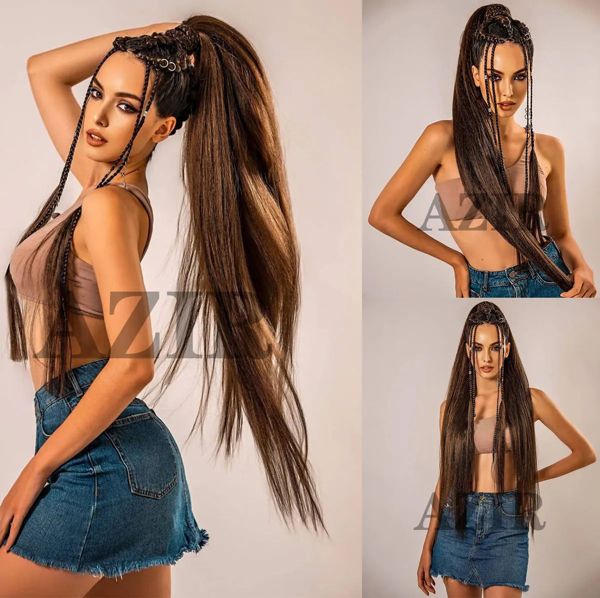 32inches Synthetic Ponytail Hair Extension Clip in Fake Wig Hairpiece Blonde Wrap Around Pigtail Long Smooth Overhead Pony Tail