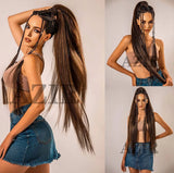 32inches Synthetic Ponytail Hair Extension Clip in Fake Wig Hairpiece Blonde Wrap Around Pigtail Long Smooth Overhead Pony Tail