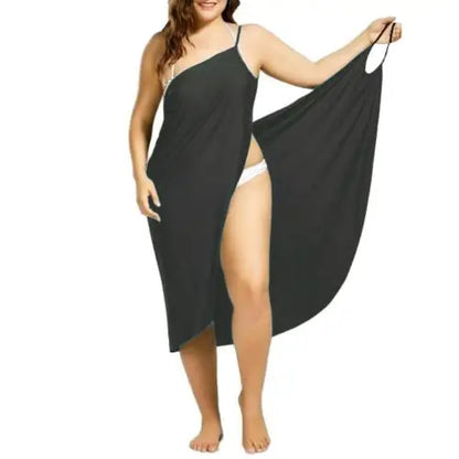 Vestidos de verano de playa de color liso para mujer, vestidos casuales sexis con cuello halter y mangas largas, vestidos de toalla sueltos, tallas grandes S-5XL
