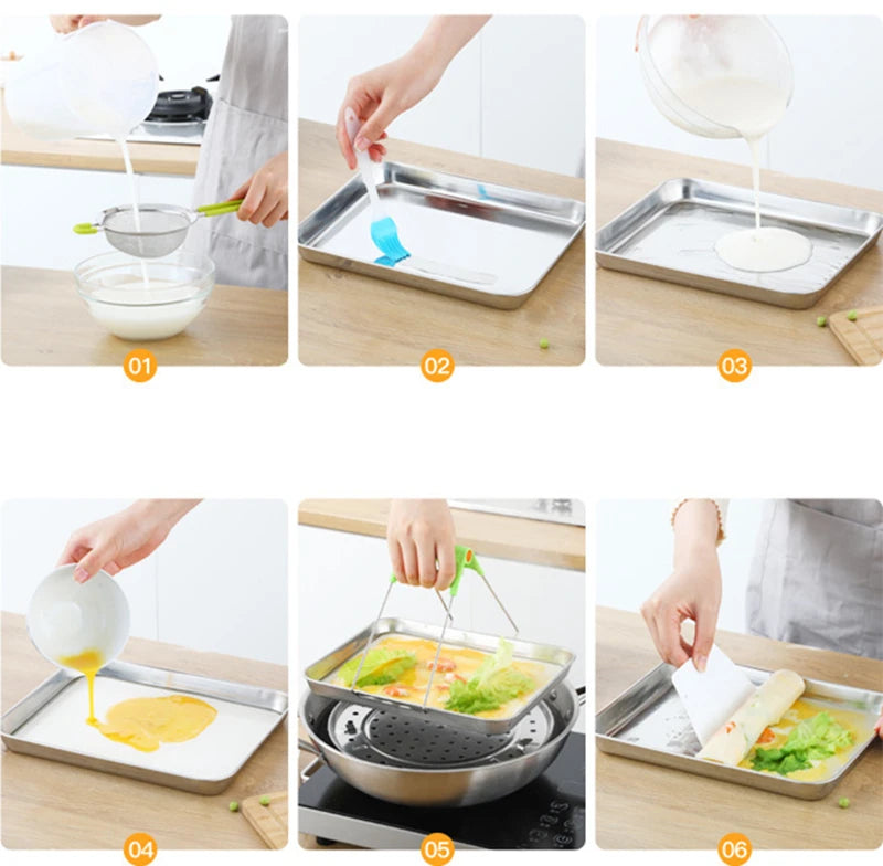 Rectangle Steamed Sausage Noodles Storage Trays Stainless Steel Fruit Dish Restaurant Hotel Kitchen Pastry Food Baking Plates
