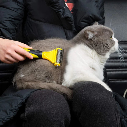 Cepillo de aseo de acero inoxidable para mascotas, de dos caras, para quitar el pelo suelto y desenredar la capa interna, peine rastrillo para perros y gatos, elimina nudos y enredos fácilmente.