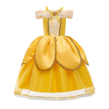 2025 Cosplay Belle Princess Dress Girls Dresses For Beauty and beast Party Clothing Magic stick crown Costume 3-12Y