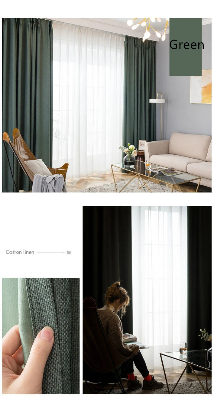 350cm Height Custom Made Thickened Solid Color Faux Linen Curtain 80%-90% Blackout Curtains For Bedroom Living Room Blackout