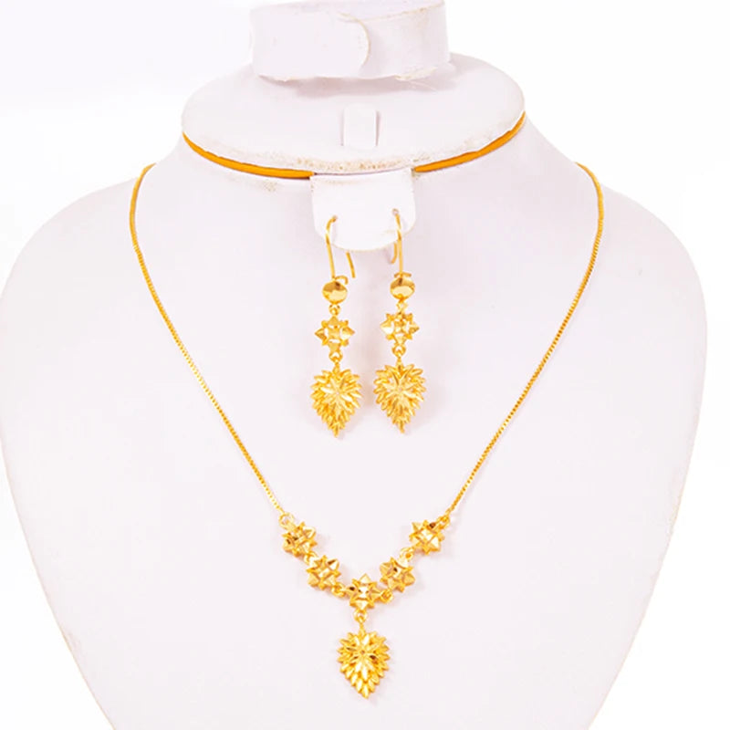 Dubai Jewelry Sets for Women 18k Gold Color Love Ethiopian African Heart Necklace Earrings Sets Arab Bridal Dowry Jewelry