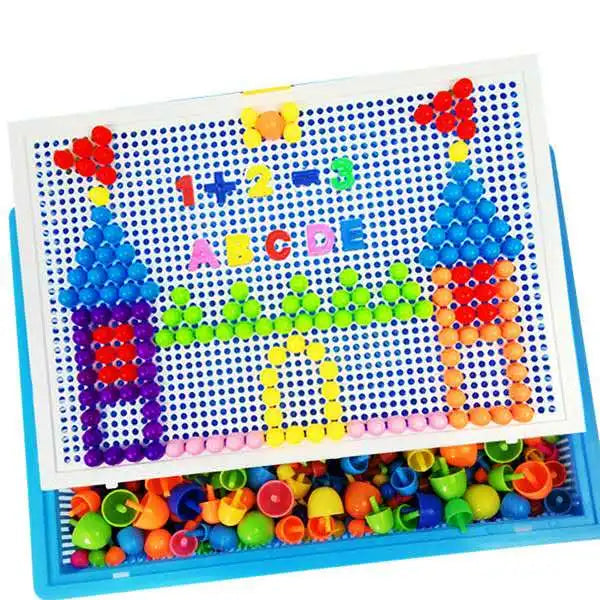 Juego de 296 cuentas de hongo en forma de clavo, rompecabezas inteligente 3D, tablero de rompecabezas para niños, juguetes educativos.