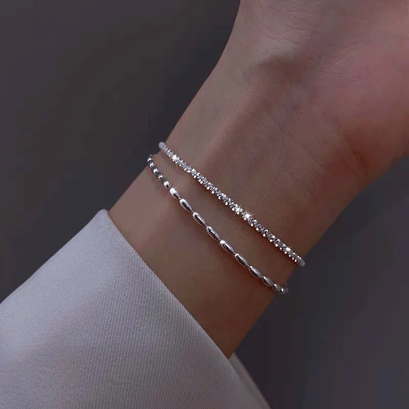 Pulsera de plata de ley 925, accesorio de joyería de doble capa 