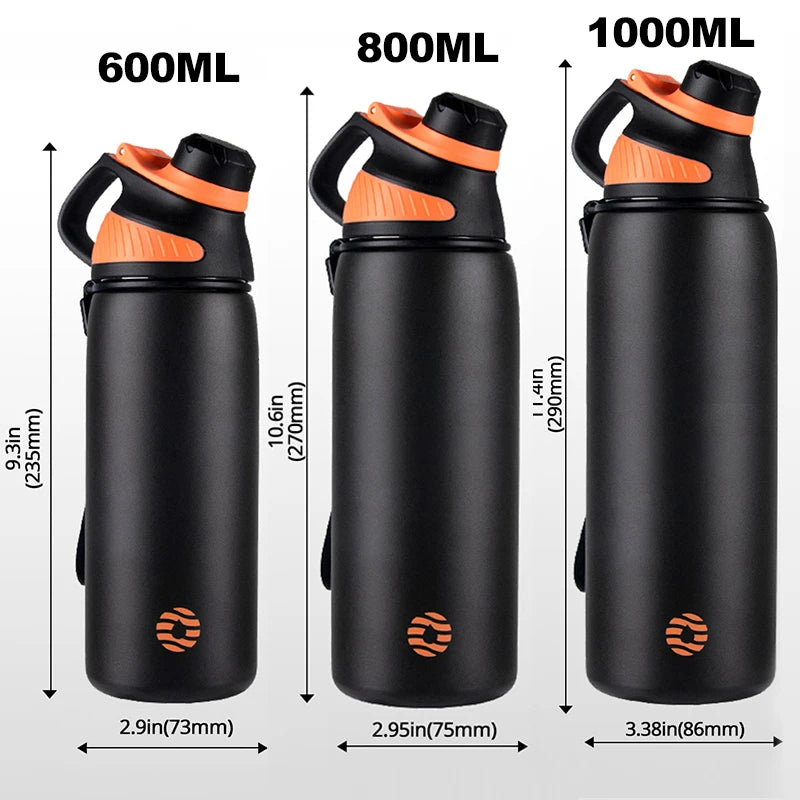 Termo FEIJIAN con tapa magnética para deportes al aire libre, botella de agua de acero inoxidable, mantiene el frío, termo aislado al vacío de 1000 ml