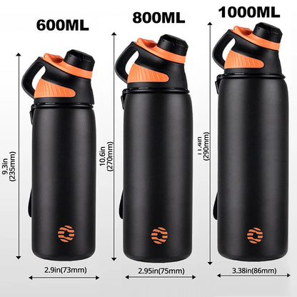 Termo FEIJIAN con tapa magnética para deportes al aire libre, botella de agua de acero inoxidable, mantiene el frío, termo aislado al vacío de 1000 ml