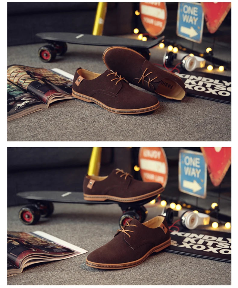 2024 Spring Suede Leather Men's Oxford Casual Shoes Classic Sneakers Comfortable Footwear Dress Shoes Large Size Flats