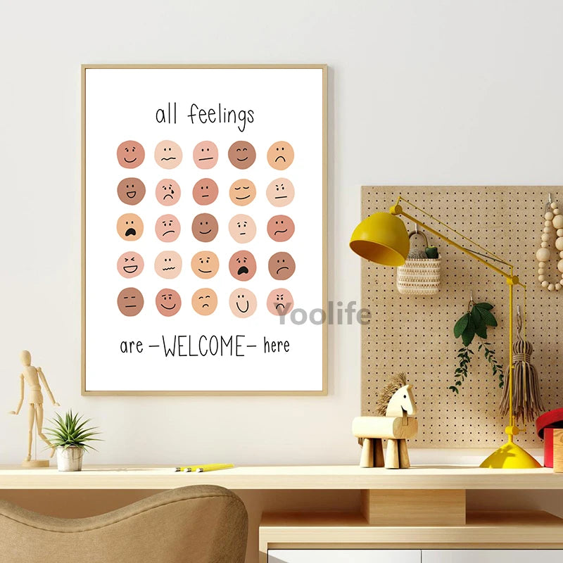 Feelings Thermometer With Coping Skills Art Prints Emotions Chart Poster Kids Mental Health Art Canvas Painting Classroom Decor