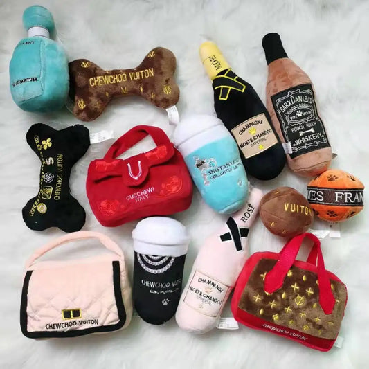 Luxury Pet Dog Toys Durable Plush Wine Bottle Squeaky Toys for Dogs Gift Plush Perfume Dog Toys with Squeaky