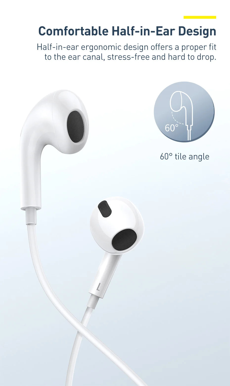 Baseus C17 Wired Earphone Type-C with Mic in-ear Wired Headphones For Xiaomi Samsung  NOTE 10 NOTE 20 S21 S20 Cellphone Headsets