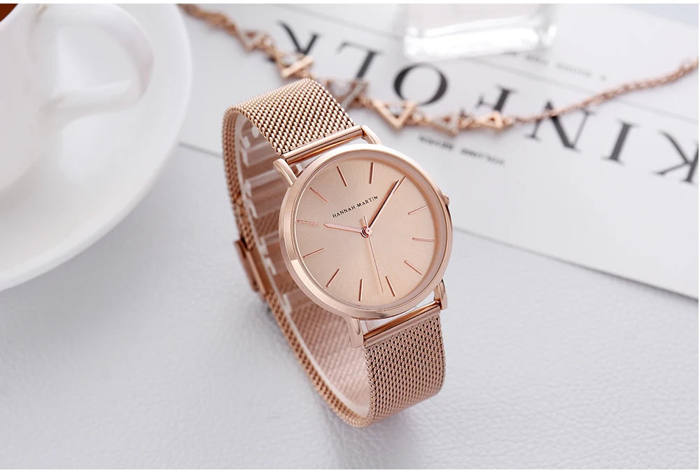 HANNAH MARTIN Women Watch Nordic Minimalist Japan Quartz Movement 3Bar Waterproof Women 36mm Full Rose Gold Dropshipping Watches