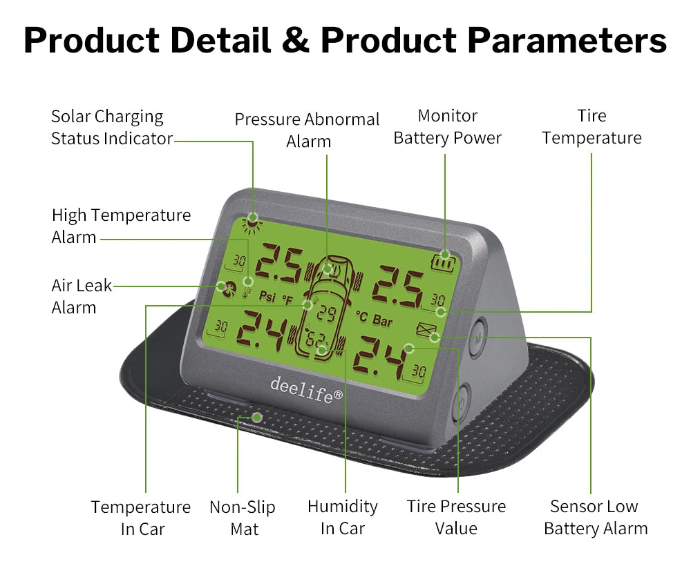 Deelife Car Tire Pressure Monitoring System Solar TPMS Tire Pressure Monitor Tire Pressure Control System