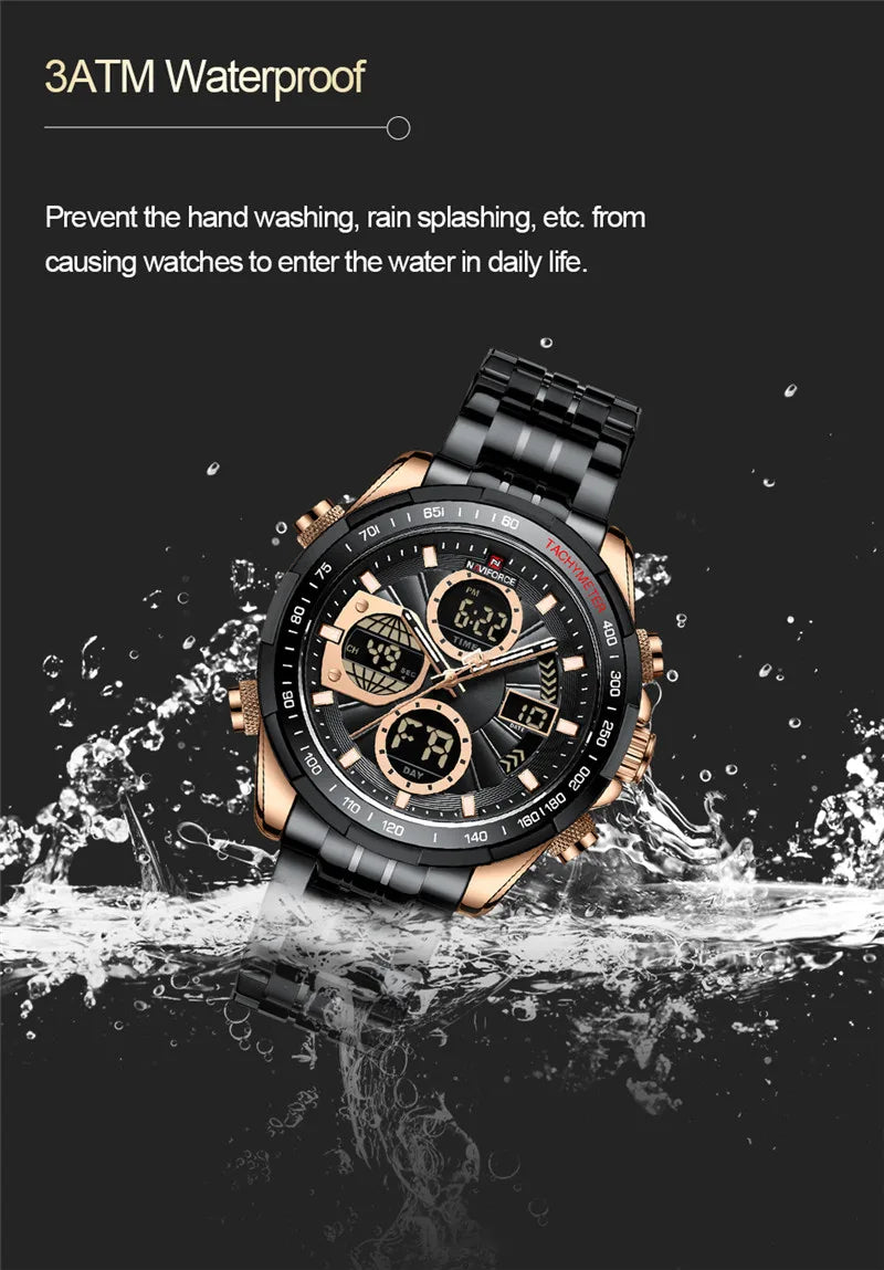 NAVIFORCE Top Brand Luxury Classic Men's Watch Quartz Digital Male Clock Military Sport Silver Stainless Steel Man Wristwatch 9197