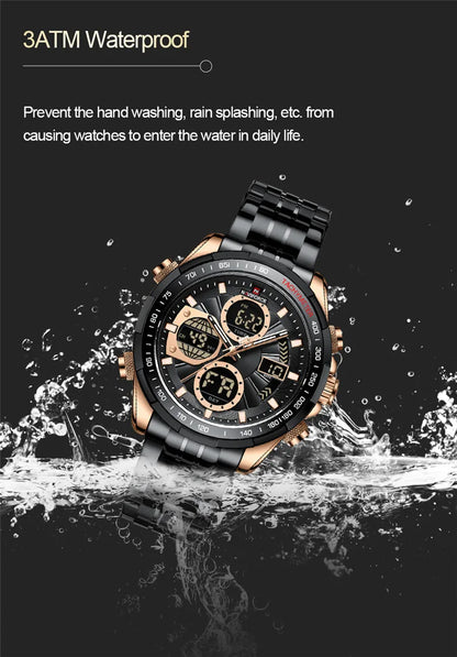 NAVIFORCE Top Brand Luxury Classic Men Watch Quartz Digital Male Clock Military Sport Silver Stainless Steel Man Wristwatch 9197
