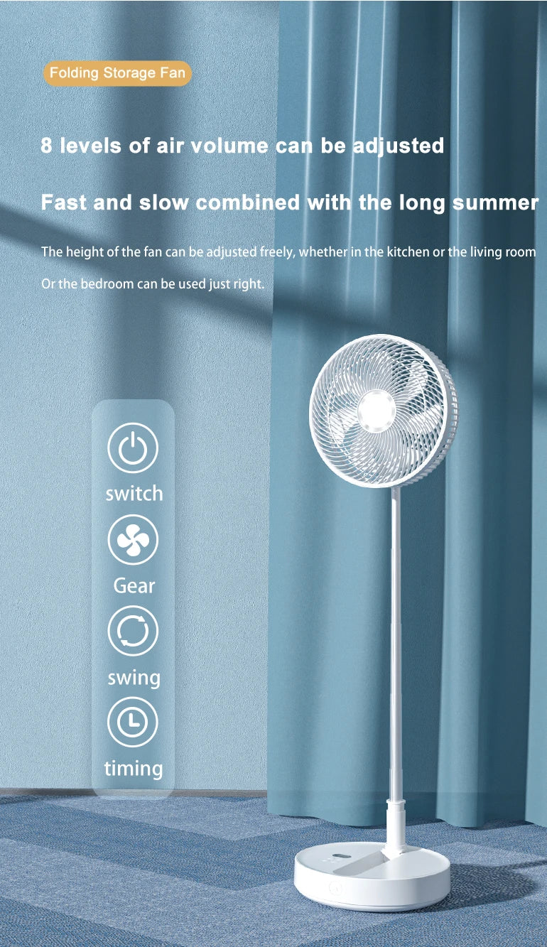 P30 Rechargeable Standing Fan 12 Inch 10800mAh Electric Folding Fan for Desktop Floor Wireless Portable Fans for Home Camping