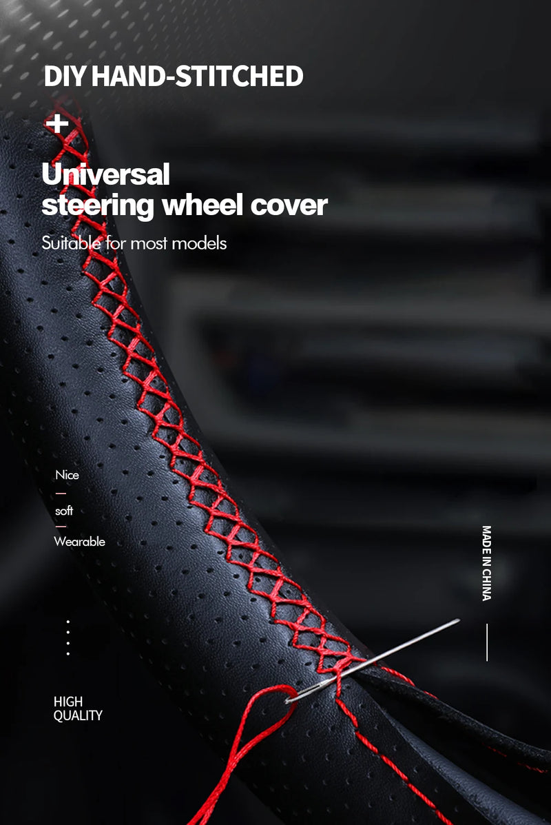 38cm 15inch Car Steering Wheel Braid Cover Artificial leather Needles And Thread Soft Non-slip Auto Interior Accessories Kits