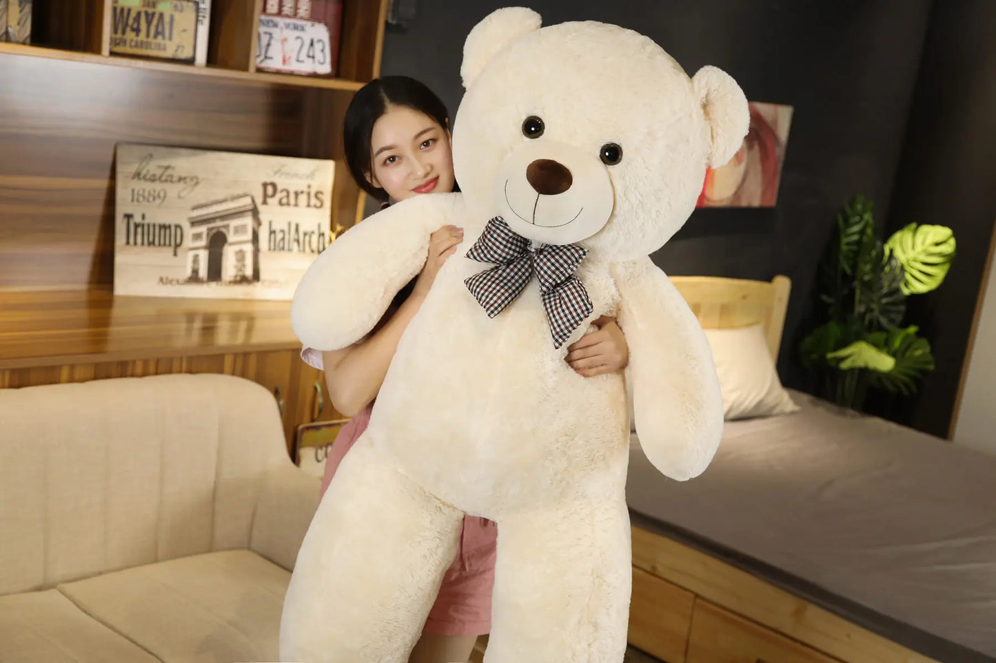 Oso de peluche gigante de 105 cm, suave, blanco, rosa y marrón, almohada súper grande para abrazar, regalo de cumpleaños para niños.