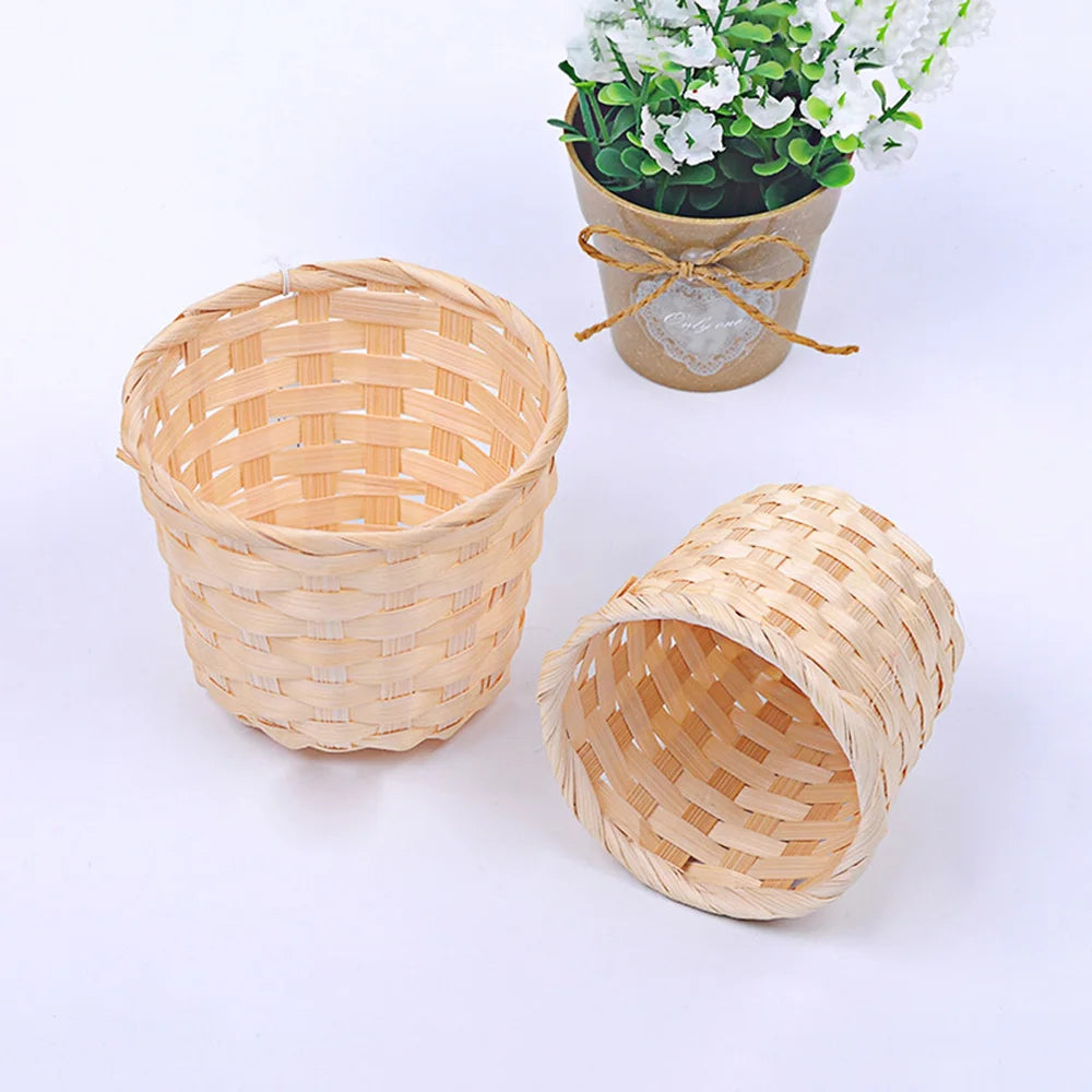 1PCs Small Basket Desktop Finishing Home Storage Bamboo Weaving Products Sundries Organizer Rattan Plant Box Wicker Basket