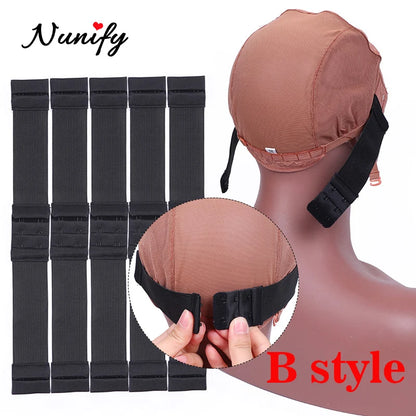 Nunify - Lote de 5 bandas elásticas ajustables para pelucas, accesorios para pelucas, banda de peluca de color negro para redecilla. 