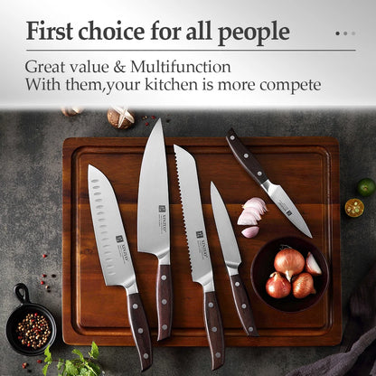 XINZUO-Juego de Cuchillos de Cocina de acero inoxidable 1,4116, herramienta de corte con mango de sándalo rojo de alta calidad, 5 uds., Alemania