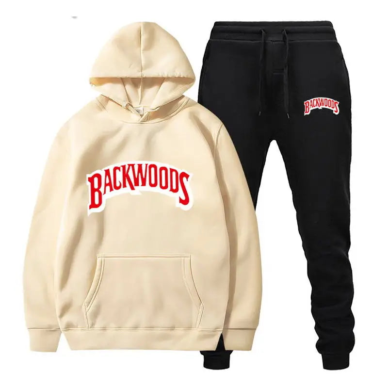 Marca de moda Backwoods, conjunto para hombre, sudadera con capucha de forro polar, pantalón, chándal grueso y cálido, ropa deportiva con capucha, chándal para hombre, chándal.