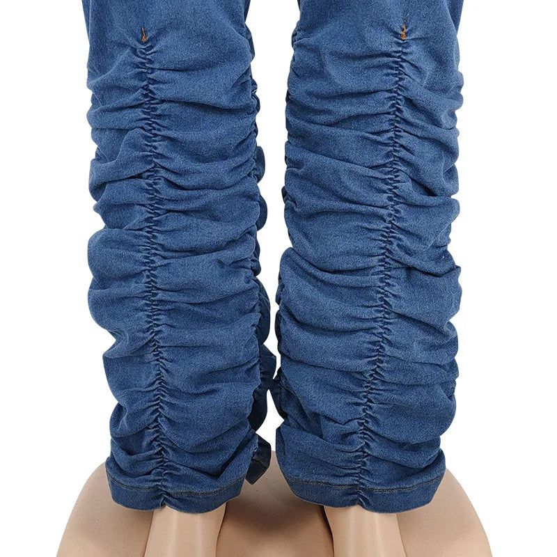 Plus Size Women's Two Piece Set Fall Outfits Long Sleeve Denim Coat and Jeans Stacked Pant Dropshipping Wholesale