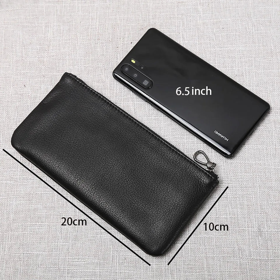 ZRCX Men's Genuine Leather Long Zipper Wallet First Layer Cowhide Youth Ultra-Thin Handbag Wallet Trendy Brand Simple Wallet
