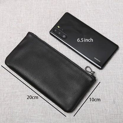 ZRCX Men's Genuine Leather Long Zipper Wallet First Layer Cowhide Youth Ultra-Thin Handbag Wallet Trendy Brand Simple Wallet