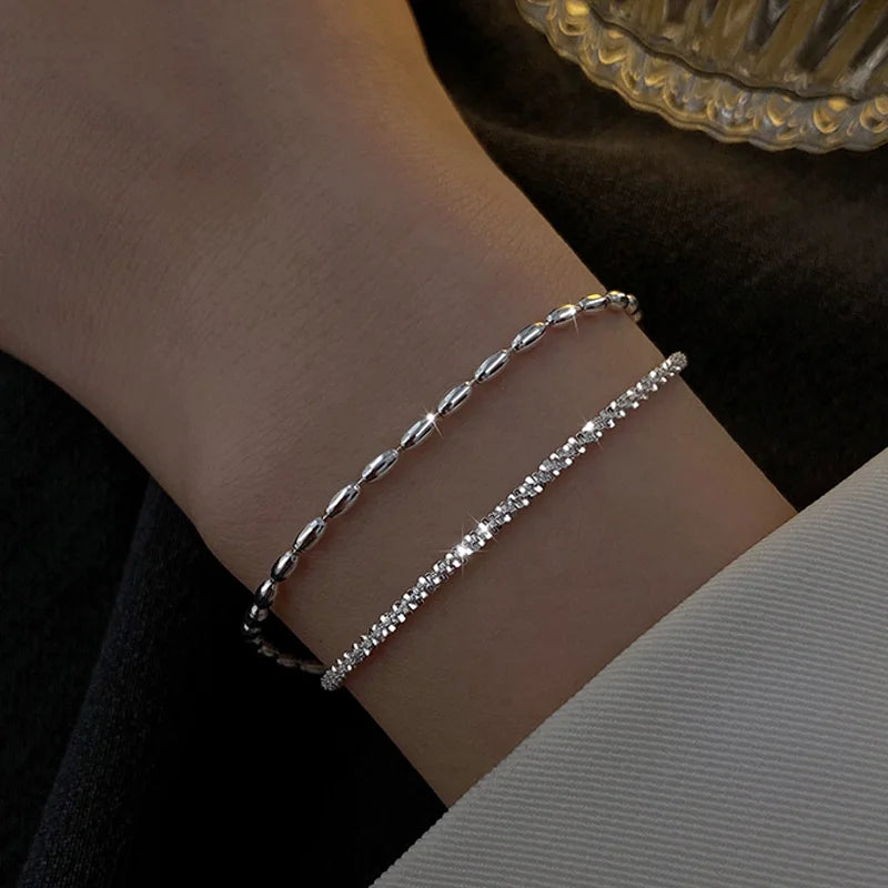 Pulsera de plata de ley 925, accesorio de joyería de doble capa 