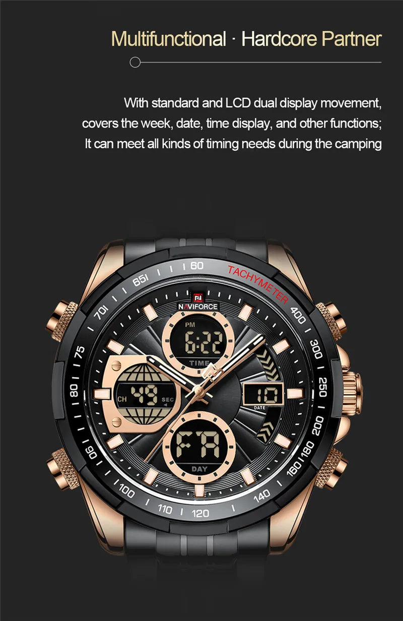 NAVIFORCE Top Brand Luxury Classic Men's Watch Quartz Digital Male Clock Military Sport Silver Stainless Steel Man Wristwatch 9197